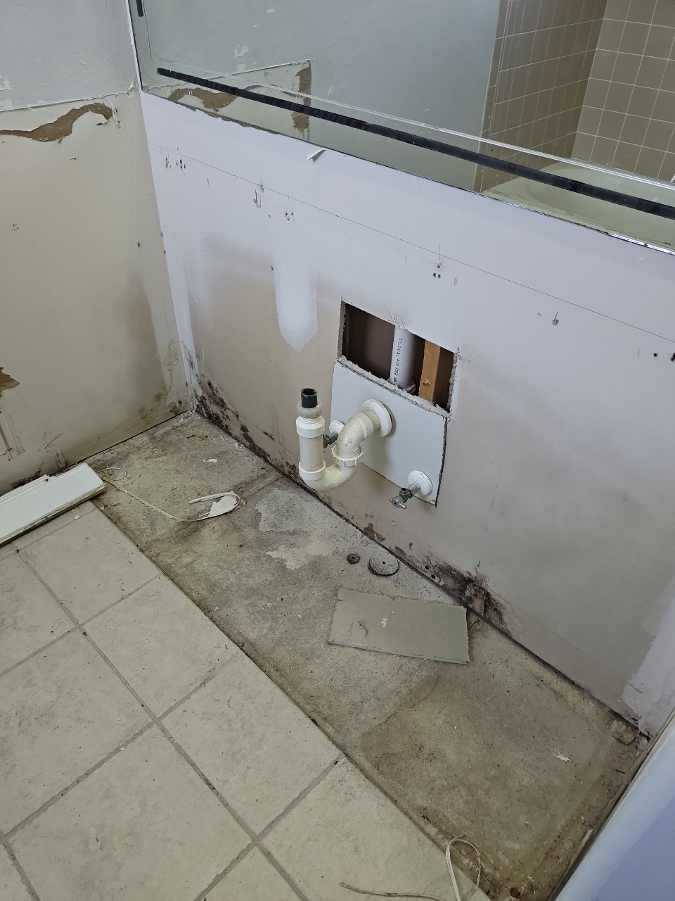 Damaged bathroom under renovation image Damaged bathroom under renovation image