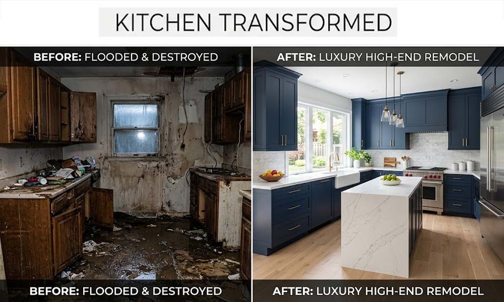 Flooded kitchen luxury remodel.