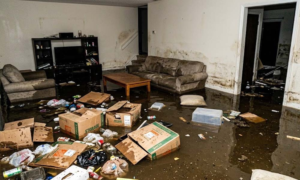 Heavily flooded living room