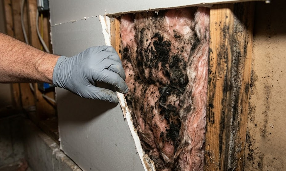 Mold hidden behind drywall